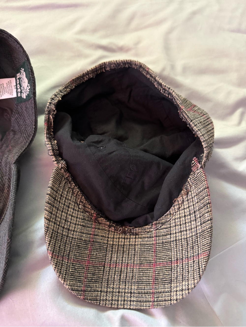 Roots Gray Plaid Womens Cap and Roots Brown Plaid Cap.One has inside rim cut out - Picture 8 of 8